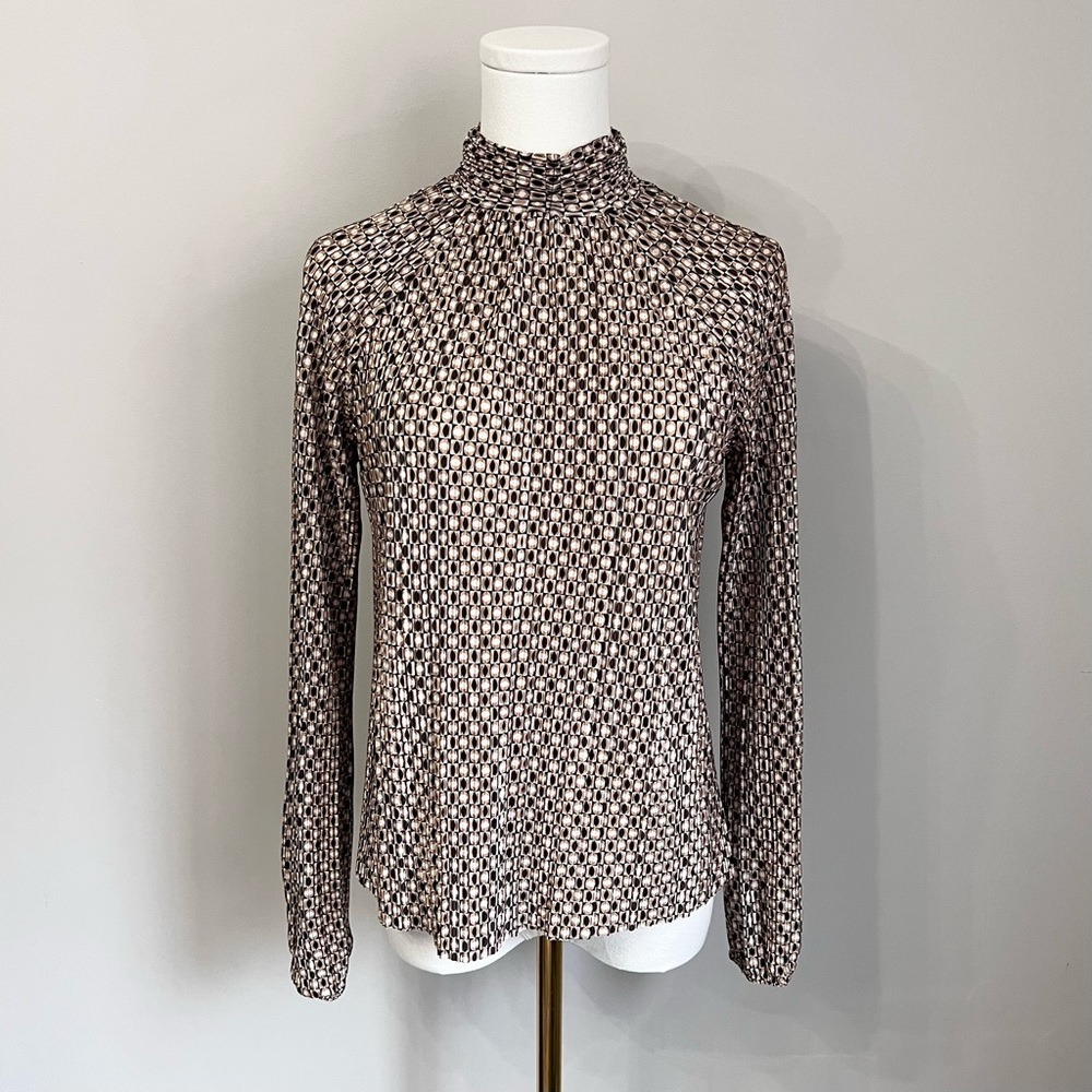 JOIE Geometric Print Mock Neck Pleated Blouse Size XS